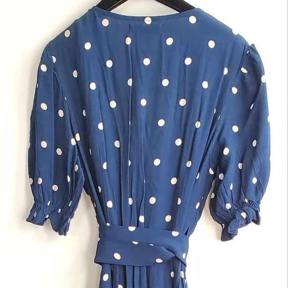 Faithfull The Brand Abbey Wrap Ronja Polka Dot Vintage Blue Dress NWT Sz 6 US/M - Picture 10 of 13